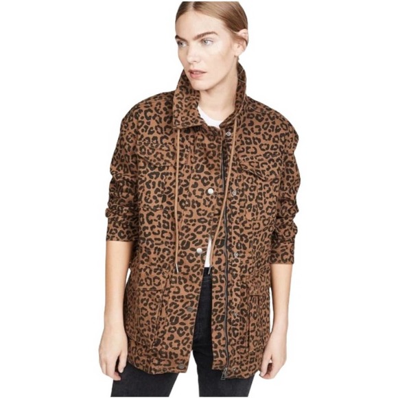 NWT DL1961 Howard Street Leopard Jaguar Utility Jacket Coat Tan Brown Animal - Picture 2 of 14
